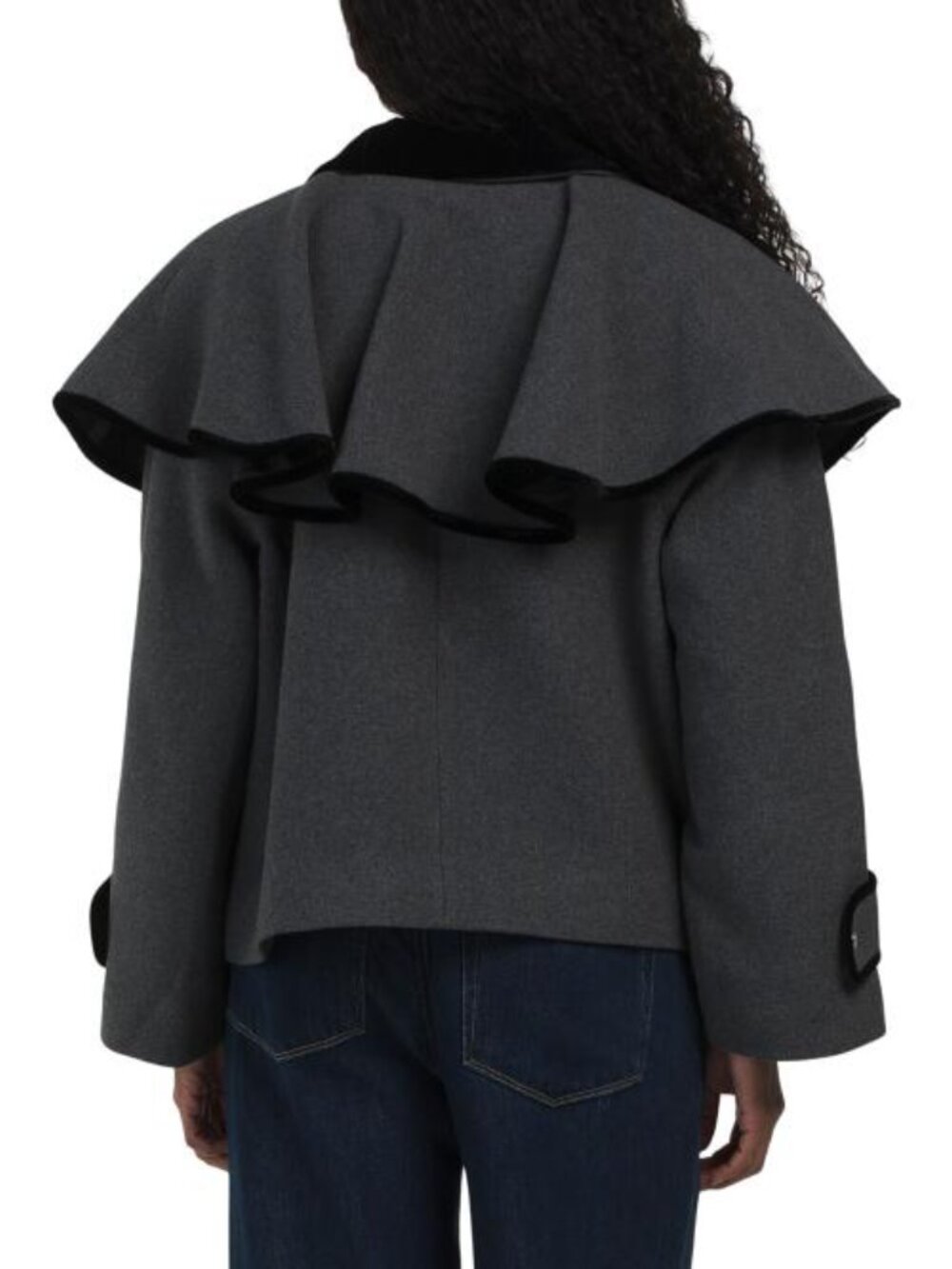 ELIE TAHARI Wool Blend Long Sleeve Collar Cape Overlay Button Down Coat - Picture 2 of 3